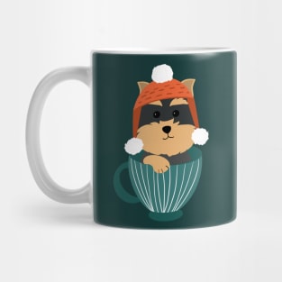 Cute Yorkshire Terrier Puppy In A Cup Merry Christmas Mug